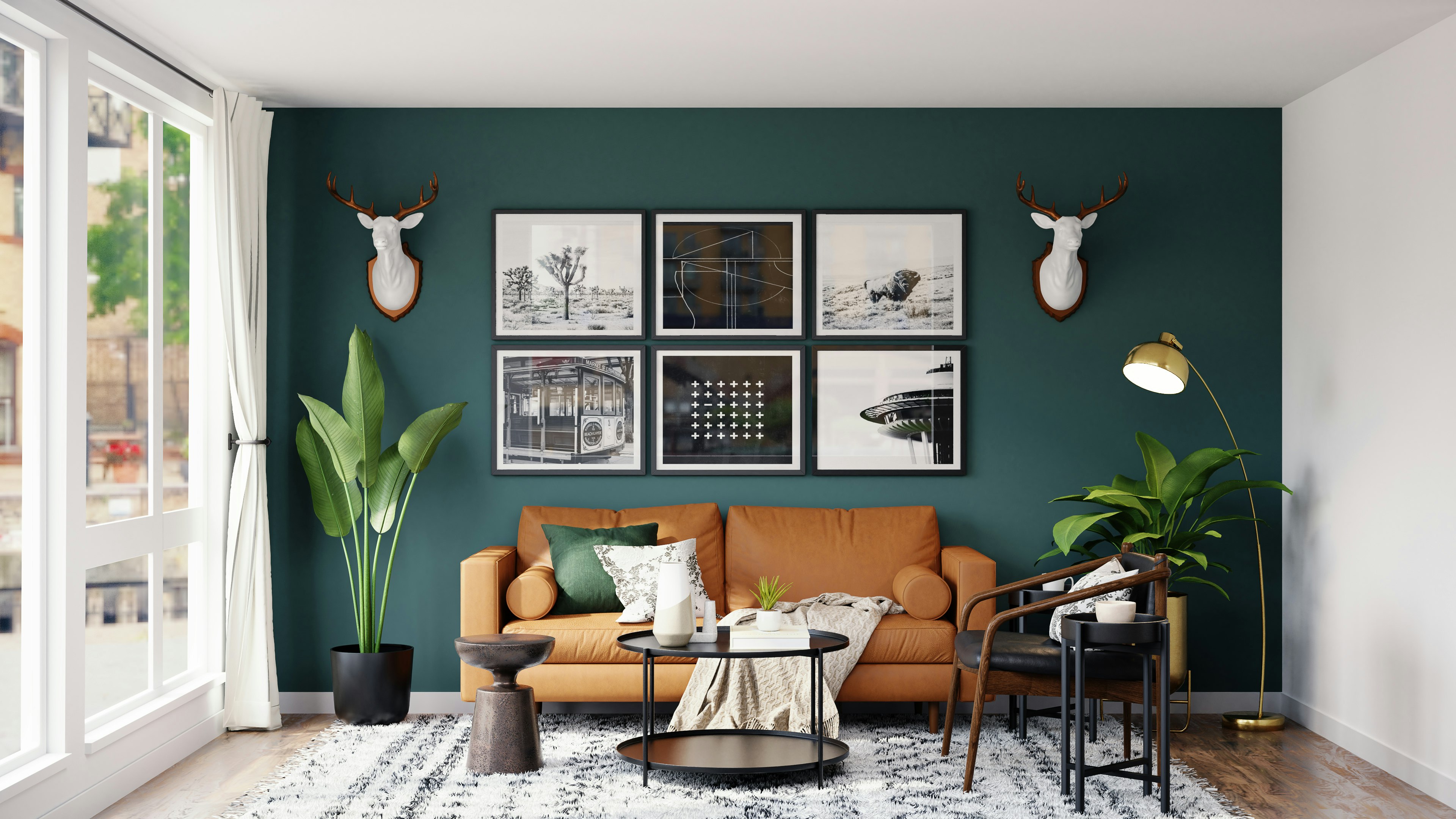 Modern living room with white roller blinds from StockBlinds Canada
